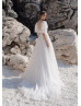 Elbow Sleeves Beaded Ivory Lace Tulle Fairytale Wedding Dress